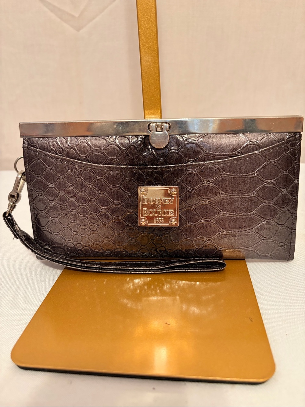 Dooney & Bourke Metallic Silver Croc-Embossed Wristlet
